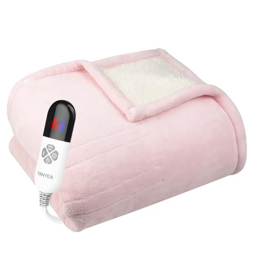 YANYEA Electric Heated Blanket Sherpa Twin Size 62"x84" Pink Machine Washable 6 Heat Settings 10 Hours Auto Off Overheat Protection for Home Office Use | Amazon (US)