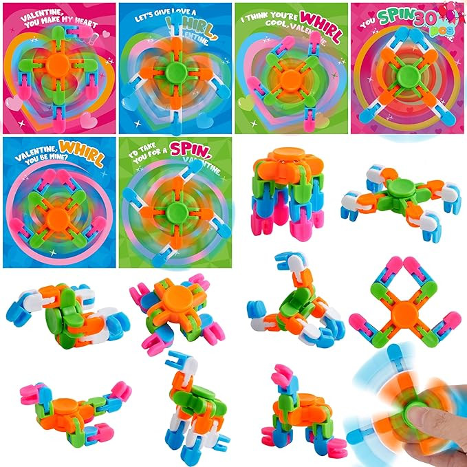 JOYIN 30 Packs Valentine's Day 6-Design Gift Cards with Fidgets Spinners, Deformable DIY Spinners... | Amazon (US)