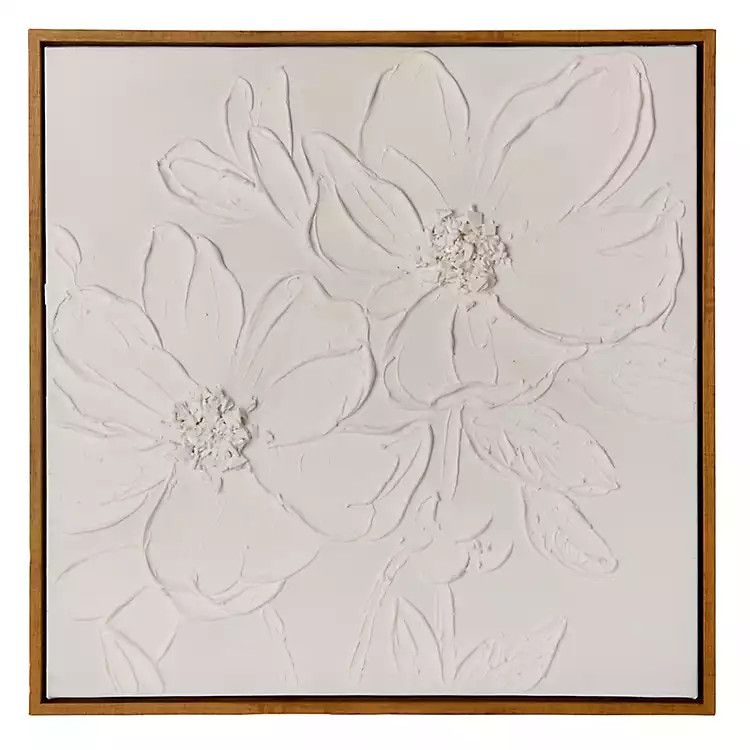 White Textured Flowers Framed Canvas Art Print | Kirklands Home | Kirklands