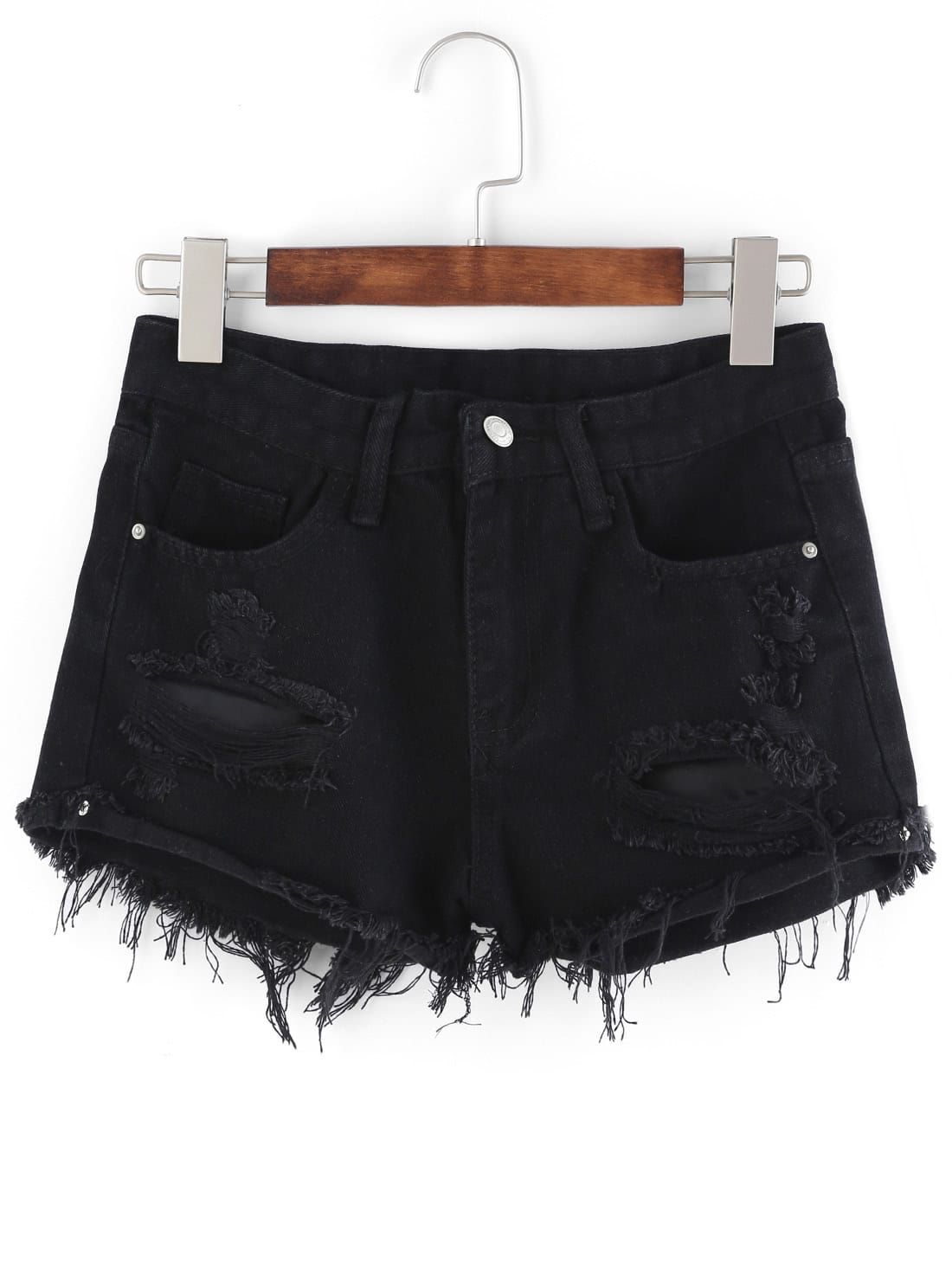 Frayed Black Denim Shorts | ROMWE
