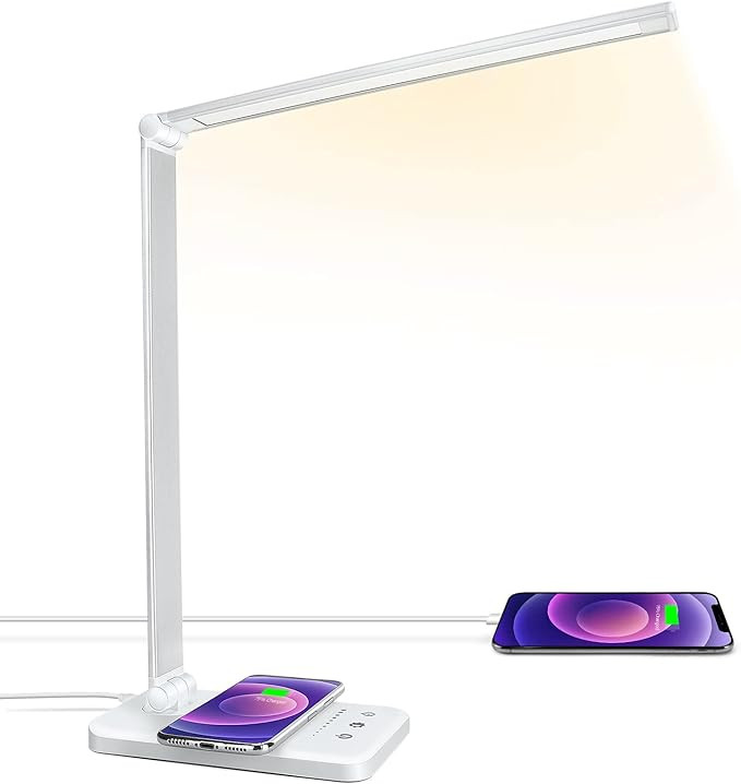 LED Desk Lamp with Wireless Charger, USB Charging Port, Desk Light with 10 Brightness, 5 Color Mo... | Amazon (US)