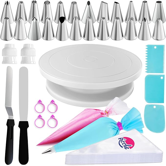 Riccle 88 pcs Cake Decorating Kit with Cake Turntable - Includes 50 Disposable + 2 Reusable Pipin... | Amazon (US)