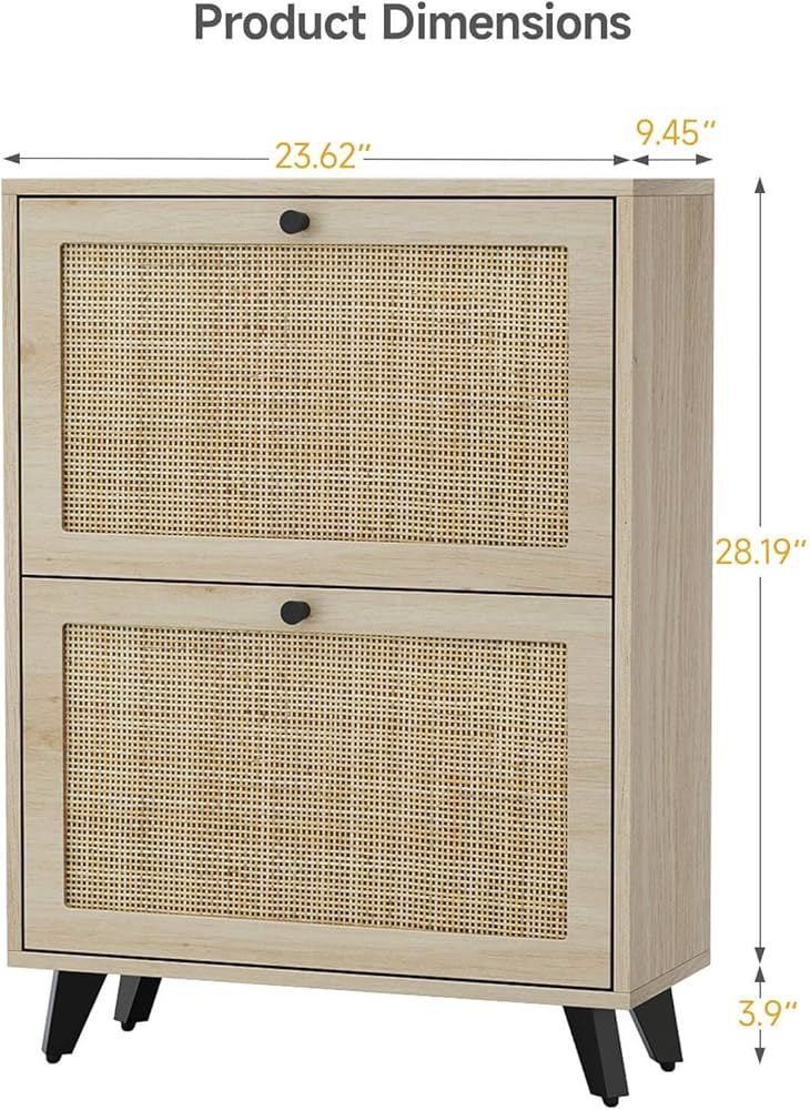 Angel Sar Rattan Shoe Cabinet for Entryway, Slim Shoe Storage Cabinet with 2 Flip Drawers, Hidden... | Amazon (US)