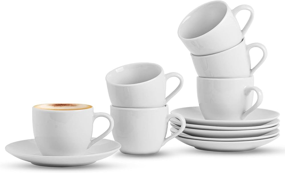 GOURMEX 8oz Ceramic White Cappuccino Cups and Saucers | Coffee Sets for Serving Hot Tea, Latte | ... | Amazon (CA)