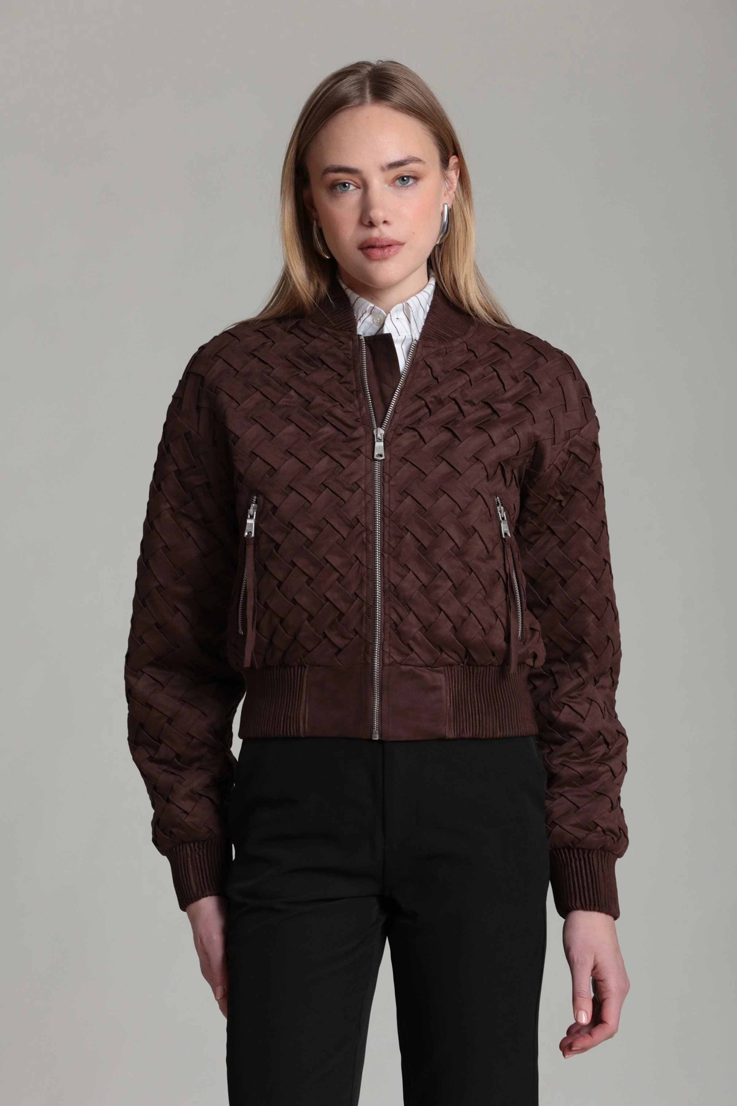 Faux Suede Woven Bomber Jacket | Avec Les Filles