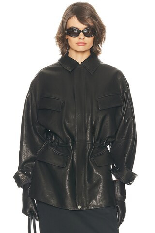 The Peplum Leather Moto Jacket in Black | Revolve Clothing (Global)