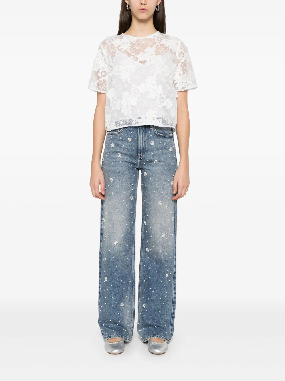 Maje wide-leg Embroidered Jeans | Blue | FARFETCH AU | Farfetch Global