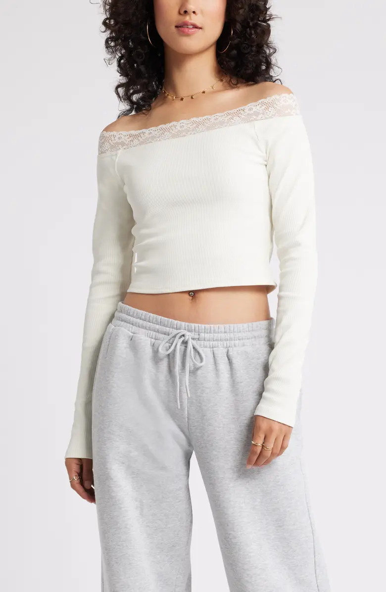 BP. Lace Trim Off the Shoulder Rib Top | Nordstrom | Nordstrom