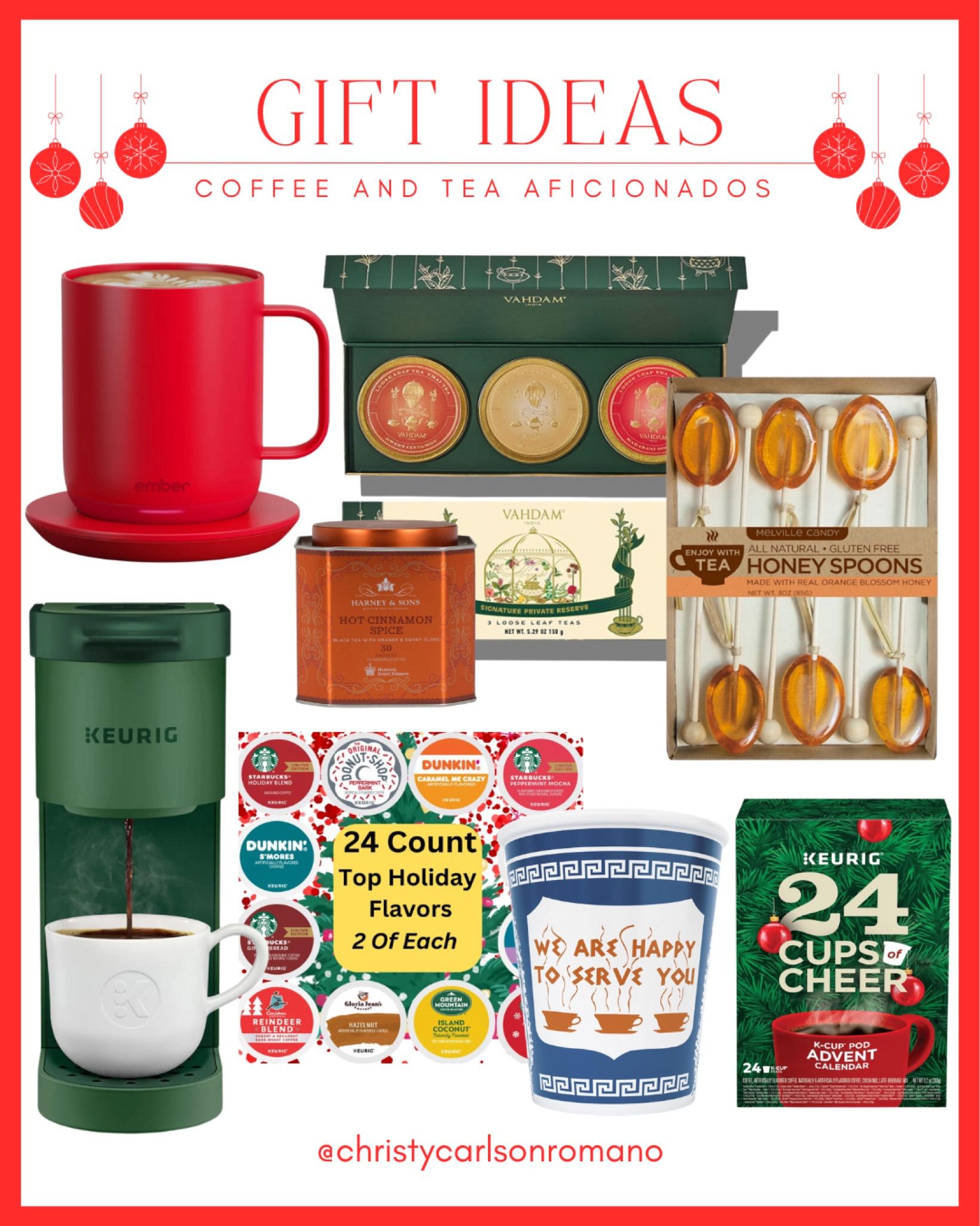 Here's a tea-riffic and coffee-tastic gift guide for the Coffee & Tea aficionados in your life! Spread the holiday joy by surprising them with these gifts that will surely warm their hearts: a smart mug warmer, Keurig coffee maker, Melville Candy's honey spoons, hot cinnamon spice tee, coffee pods advent calendar, and more!
#uniquegifts #stockingstuffers #tealover #coffeeaddict #kitchenfinds #giftguide #celebritygiftguide

#LTKGiftGuide #LTKSeasonal #LTKHome