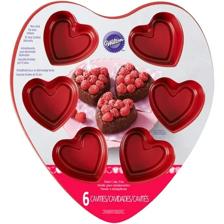 Wilton Valentine's Day Non-Stick Heart Shaped Mini Cake Pan, 6 cavity | Walmart (US)