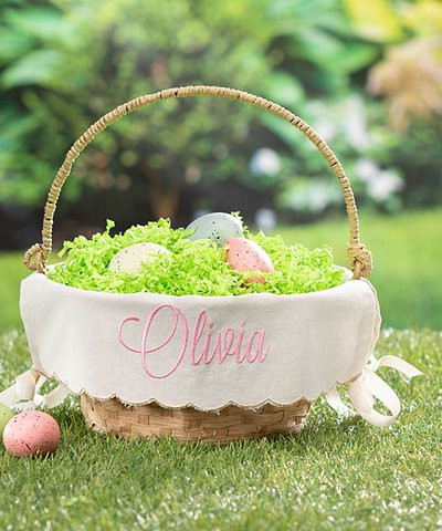 Personalized Planet Pink Script Scallop-Edge Linen Personalized Name Easter Basket | Zulily