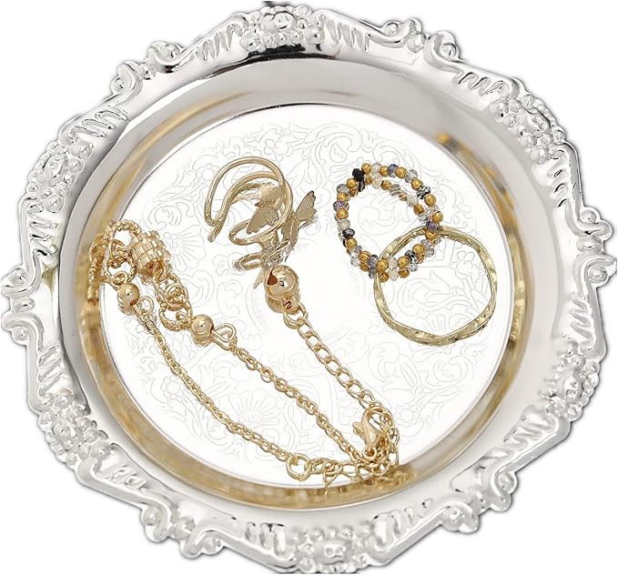 Round Storage Tray Necklace tray Jewelry Holder Organizer Dessert Plate Fruit DishRing Dish Organ... | Amazon (US)