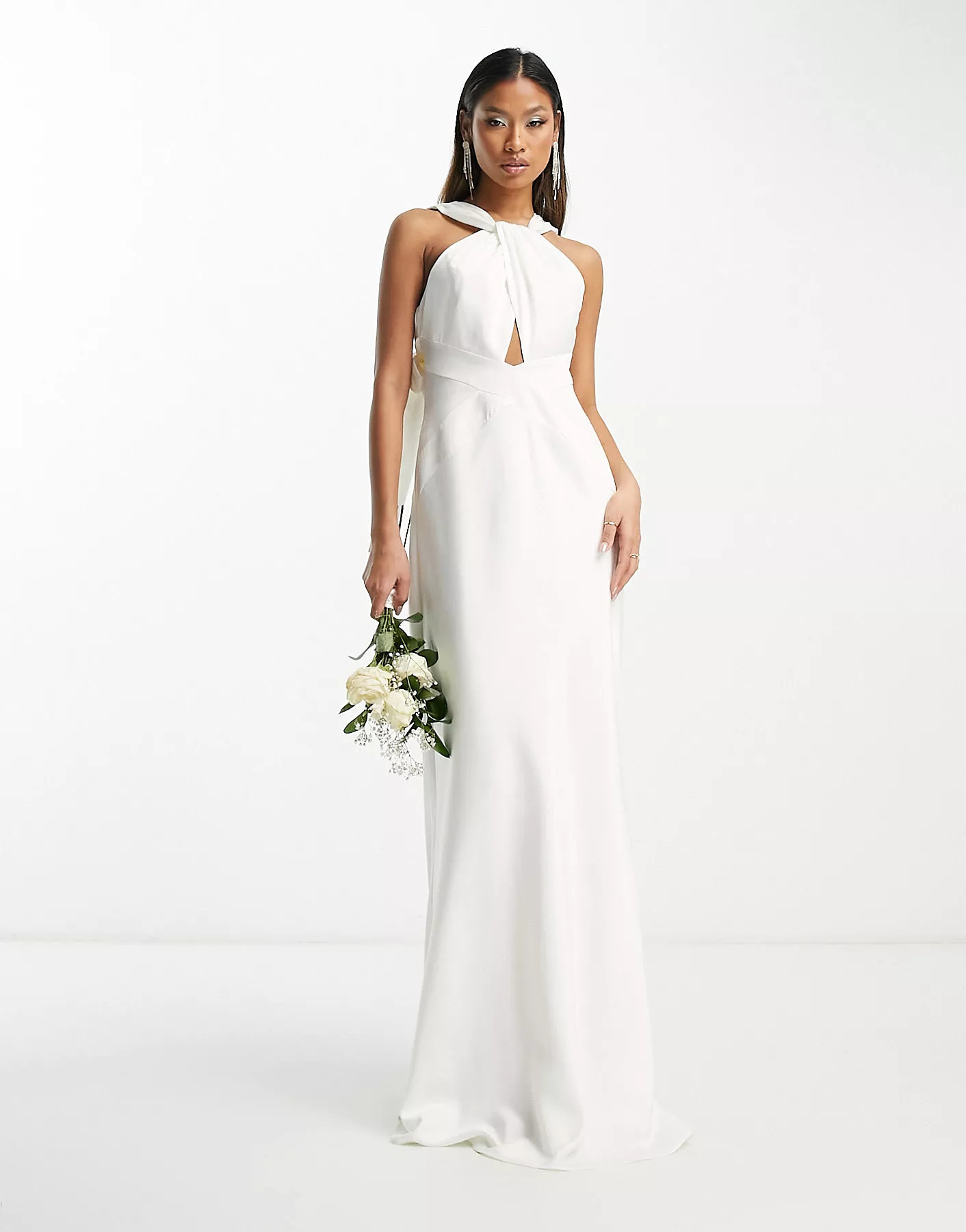 Ever New Bridal exclusive high neck backless maxi dress in ivory | ASOS (Global)