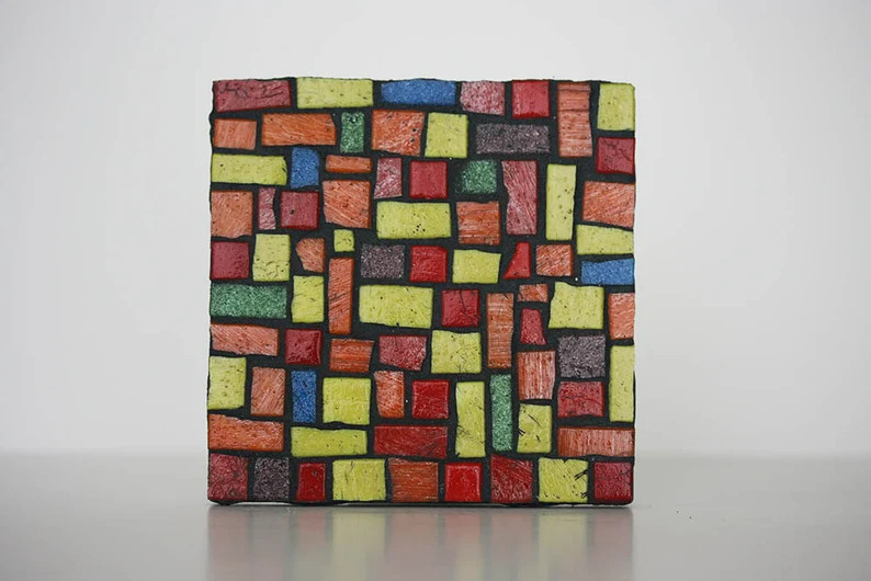 Colorblock Mosaic Coaster Glass Tile Red Orange Yellow Housewarming First House Modern Mod Home D... | Etsy (Global)