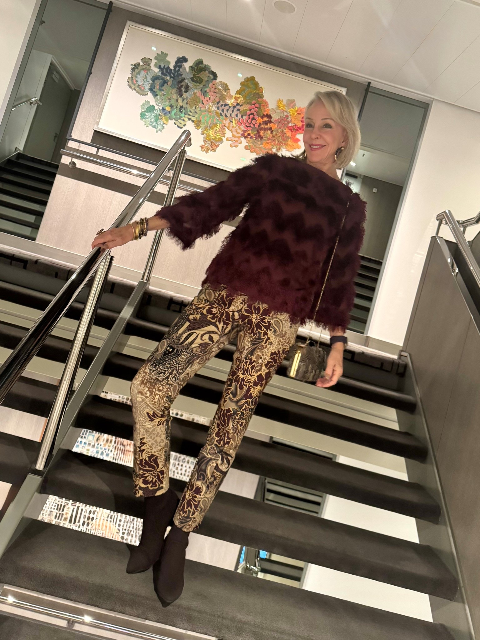 Artisan patchwork Juliet pant worn with chevron fringe top
Brown booties 

#LTKSaleAlert #LTKFindsUnder100 #LTKOver40