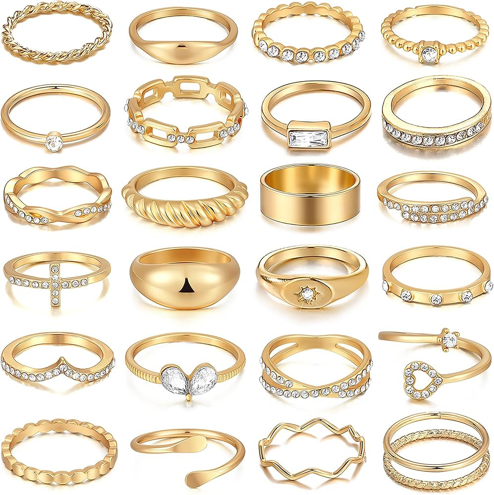 FAXHION 25 PCS Gold Stackable Rings Set for Women, Simple Twist Knuckle Finger Ring Trendy, Daint... | Amazon (US)