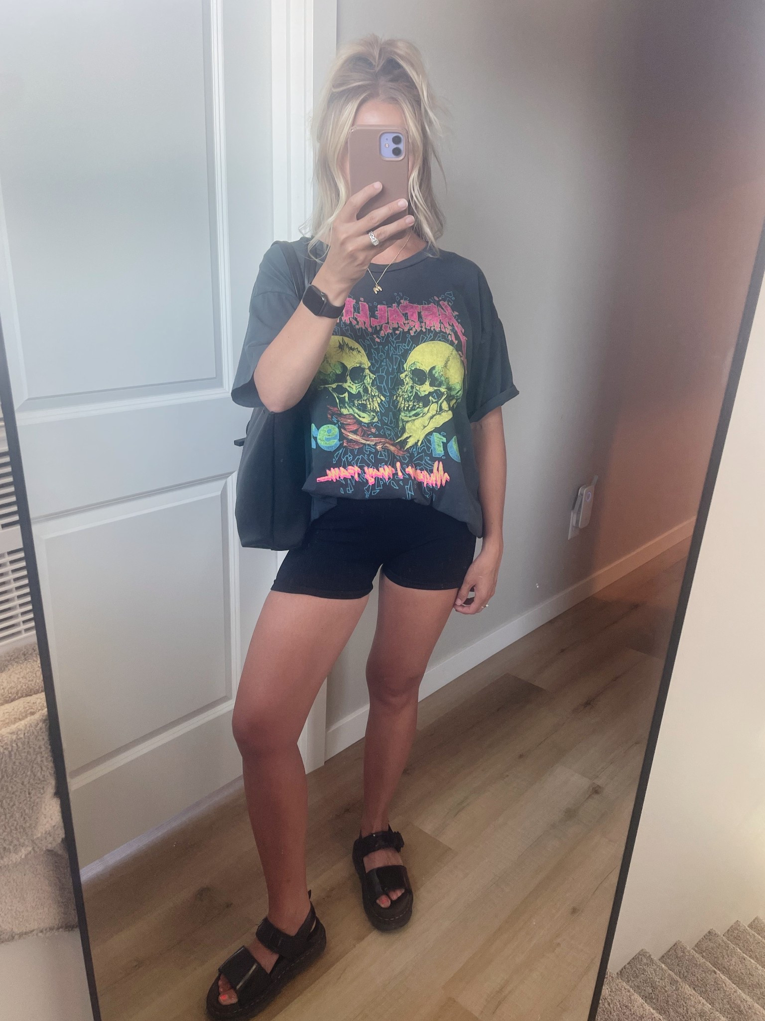 Comfy edgy style. Metallica shirt wearing in size medium. 
