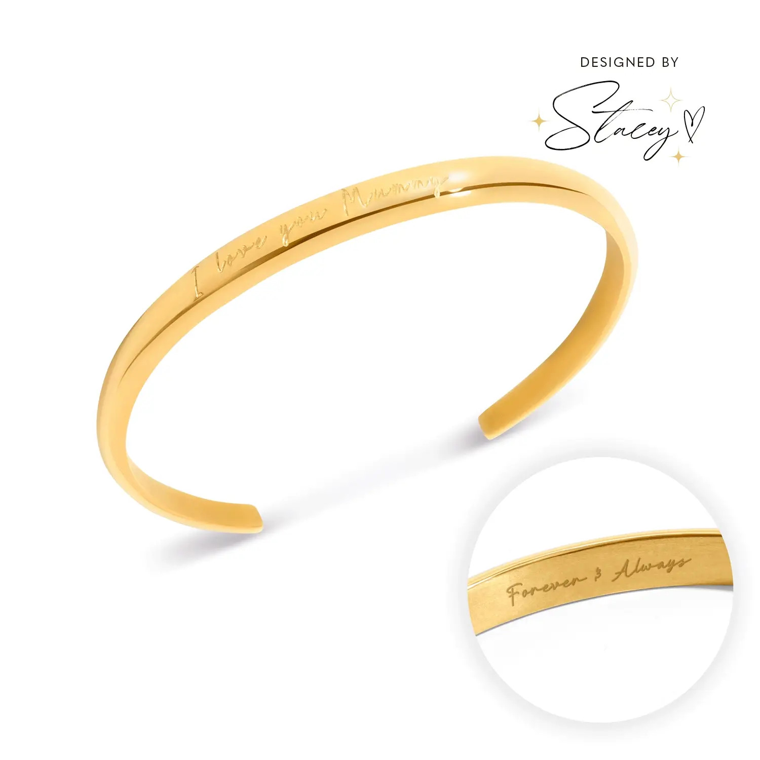 Custom Handwritten Domed Bangle (Gold) | Abbott Lyon