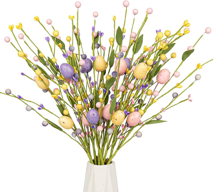 12 PCs Easter Table Flowers17 Inches Easter Eggs Flowers Easter Floral Stems with Colorful Eggs B... | Amazon (US)