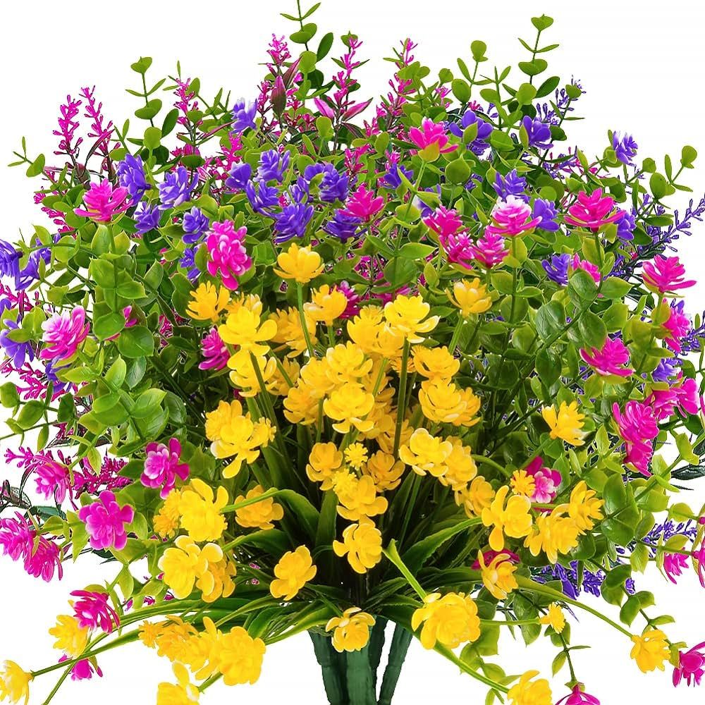 KLEMOO 12 Bundles Outdoor Artificial Fake Flowers UV Resistant No Fade Boxwood Faux Plastic Shrub... | Amazon (US)
