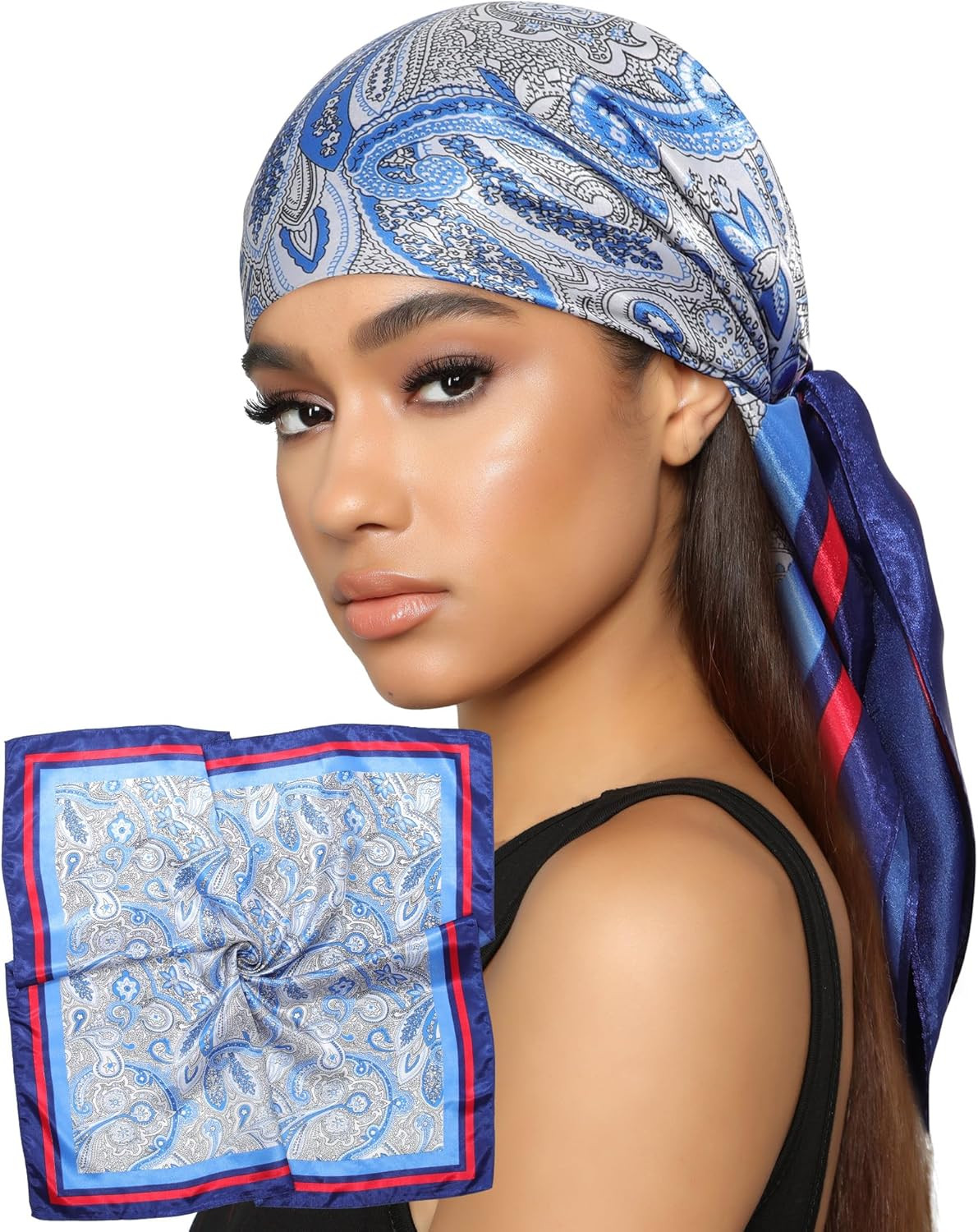 AWAYTR 35” Satin Head Scarf for Women Like Silk Scarf for Hair Scarf Satin Hair Bandana Women Headscarf Hair Wrap Scarf Neck | Amazon (US)
