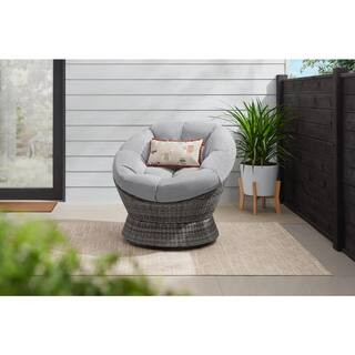 StyleWell Papasan Black Swivel Wicker Outdoor Lounge Chair with Standard Gray Cushion 505.1040.00... | The Home Depot