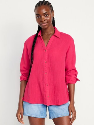 Crinkle Gauze Button-Down Boyfriend Shirt | Old Navy (US)
