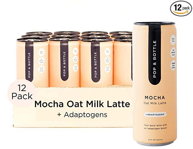 Pop & Bottle - Oat Milk Lattes with Adaptogens | 8 Fl Oz (Pack of 12) Mocha | Maca, Ashwagandha, ... | Amazon (US)