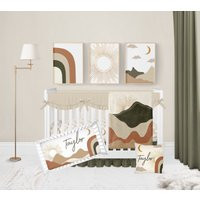 Boho Crib Bedding Set, Set Boy, Nursery, Baby Boy Earth Tone, Neutral Bedding, Green, Moon, Sun, Rainbow | Etsy (US)