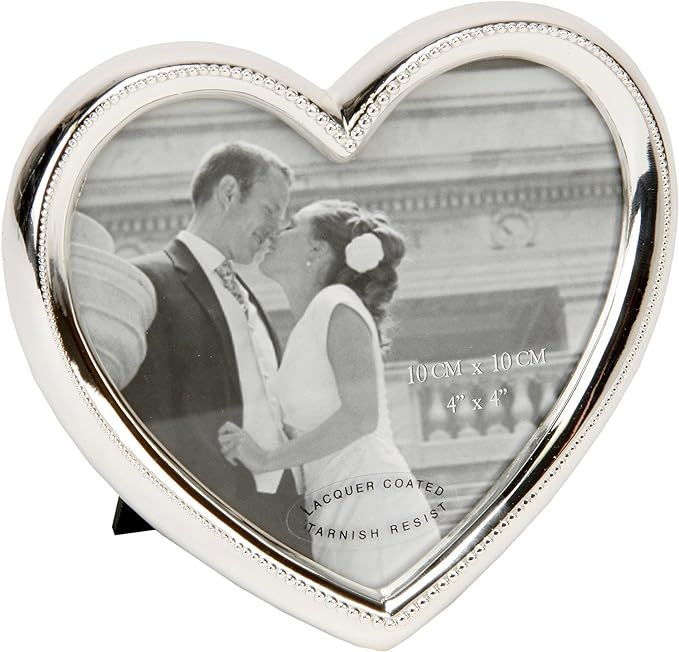 Oaktree Gifts Silver Plated Heart Alloy Photo Frame 4 x 4 | Amazon (US)
