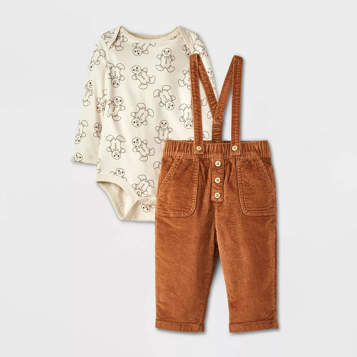 Baby Boys' Gingerbread Cord Suspender Top & Bottom Set - Cat & Jack™ Brown | Target