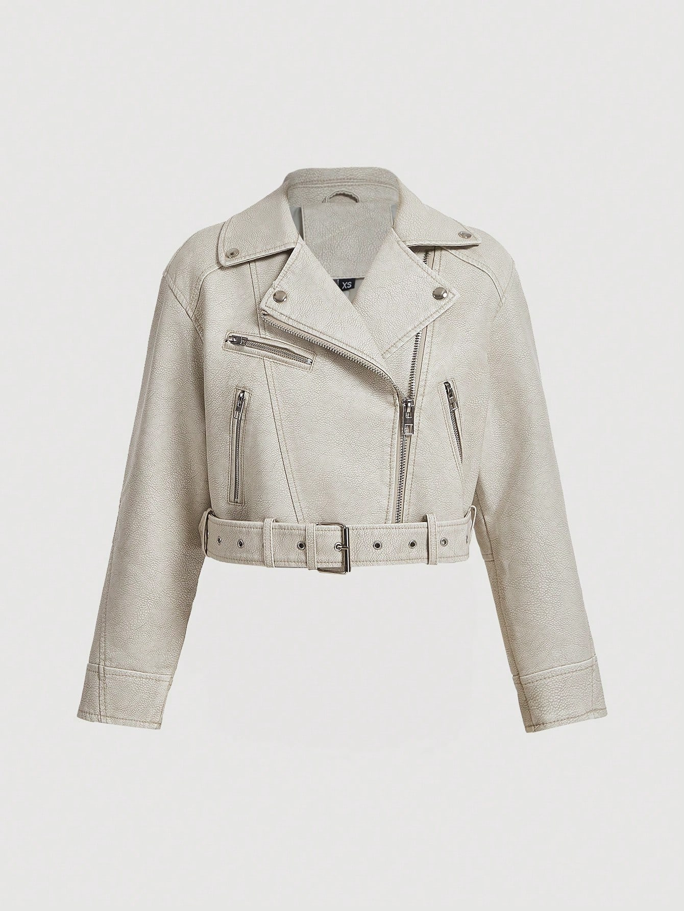 SHEIN X  Ignacia Antonia SHEIN Essnce Street Style Biker Faux Leather Short Jacket With Lapel Col... | SHEIN