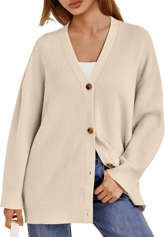 LILLUSORY Women's Cardigan 2023 Open Front Oversized Button Lightweight Sweaters V Neck Loose Car... | Amazon (US)