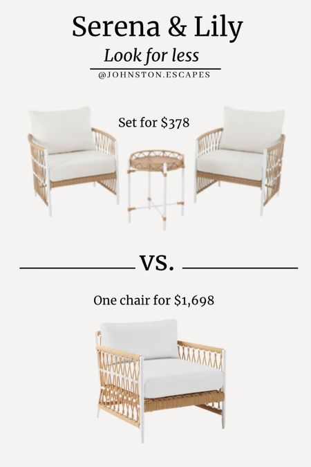 This Serena & Lily outdoor chair dupe / look for less is amazing!  You get two chairs and table for a fraction of the designer price!!

#LTKhome #LTKFind #LTKsalealert
