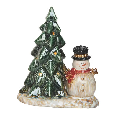 Transpac Ceramic 8.66 in. Multicolor Christmas Light Up Tree Snowman | Target