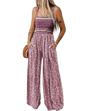 Dokotoo Women's Casual Loose Overalls Jumpsuits One Piece Sleeveless Printed Wide Leg Long Pant R... | Amazon (US)