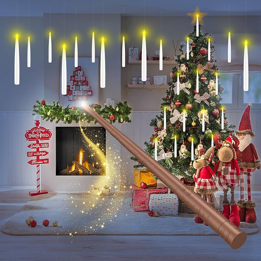 Christmas Decorations, Floating Candles with Wand, Magic Hanging Candles Flickering Warm Light Fl... | Amazon (US)
