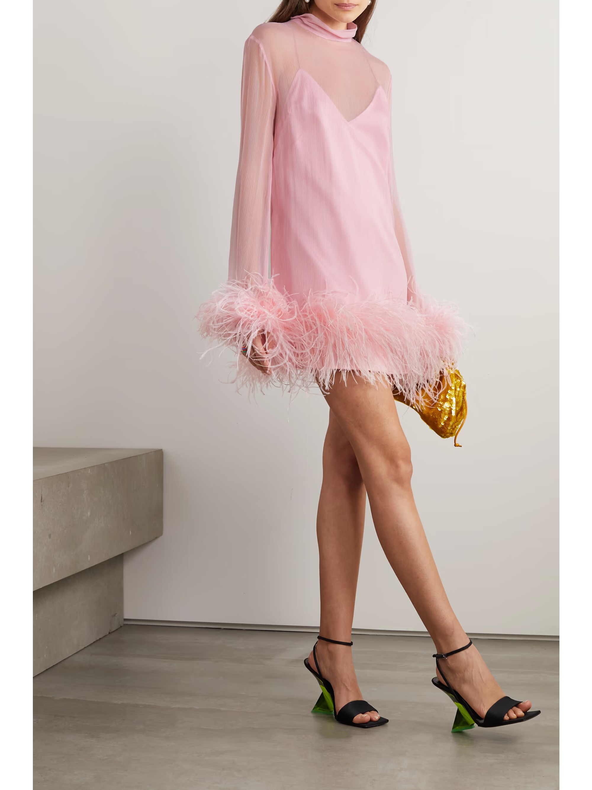 Gina Spirito feather-trimmed silk-georgette mini dress | NET-A-PORTER (US)