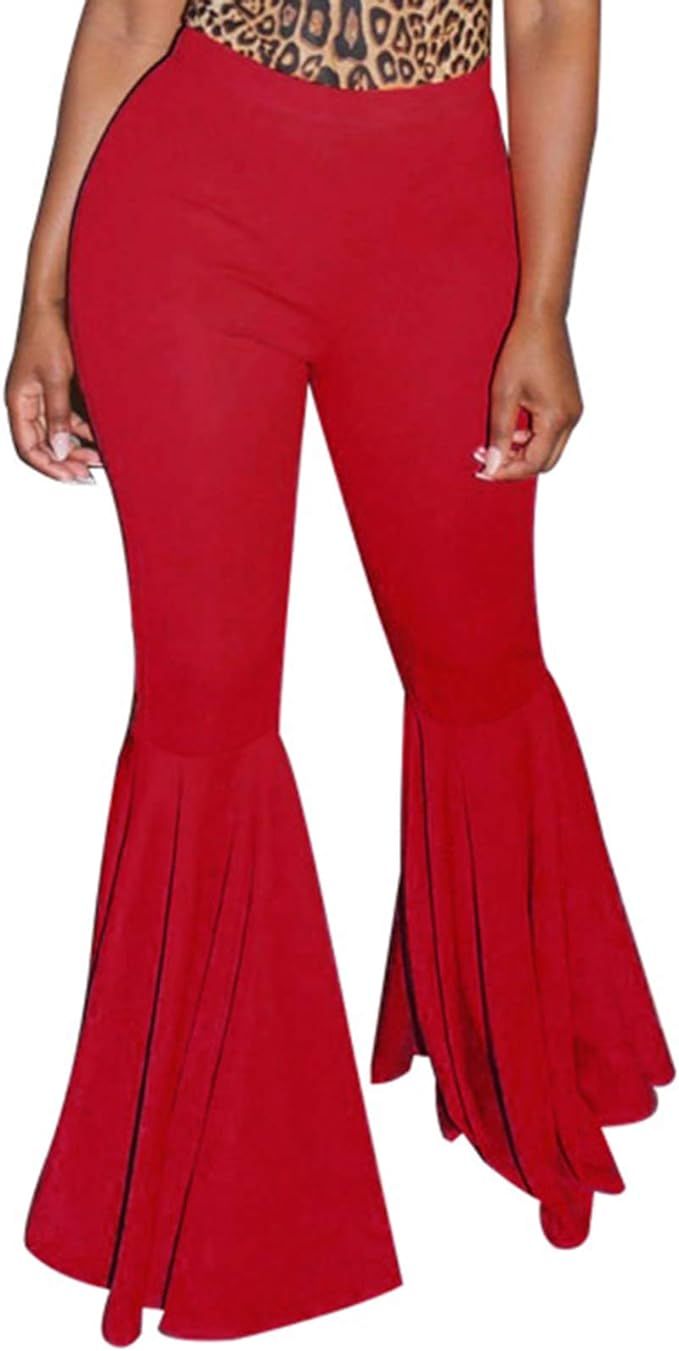 Choichic Bell Bottom Pants for Women Casual Stretchy Loose Wide Leg High Waisted Long Flare Pants | Amazon (US)