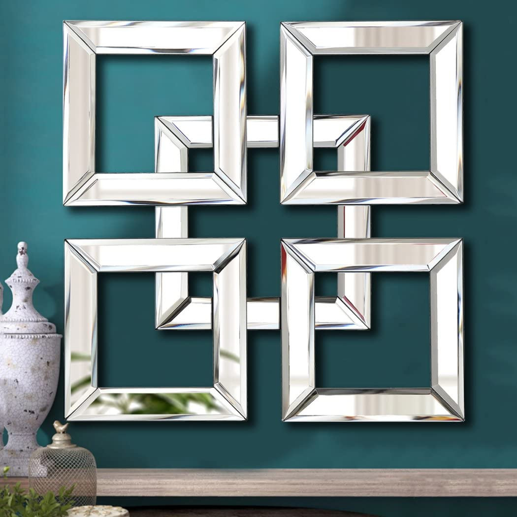 Silver Mirrored Wall Decor 16x16” Decorative Mirror Modern Fashion DIY Wall-Mounted Mirrors Squ... | Amazon (US)