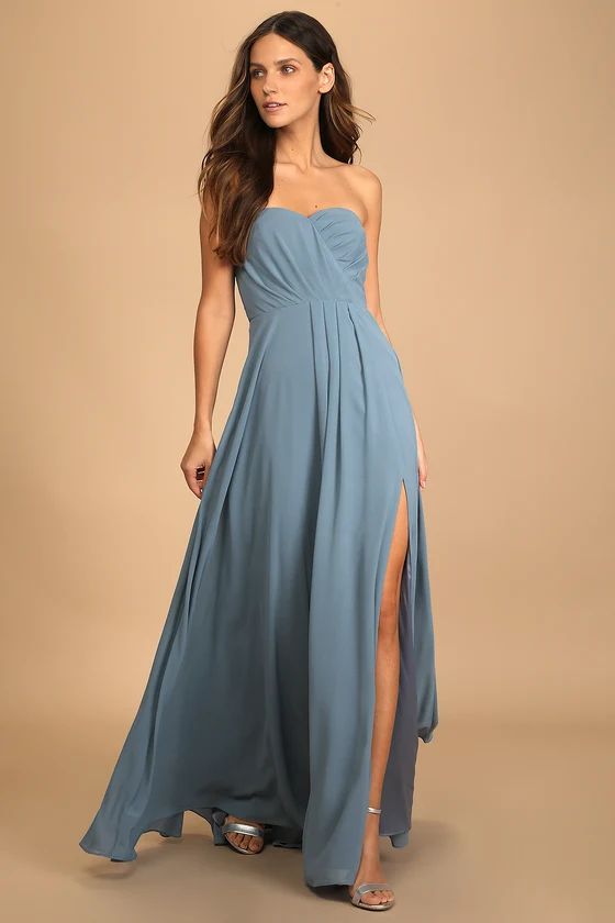 Sweetest Ceremony Slate Blue Strapless Maxi Dress | Lulus (US)