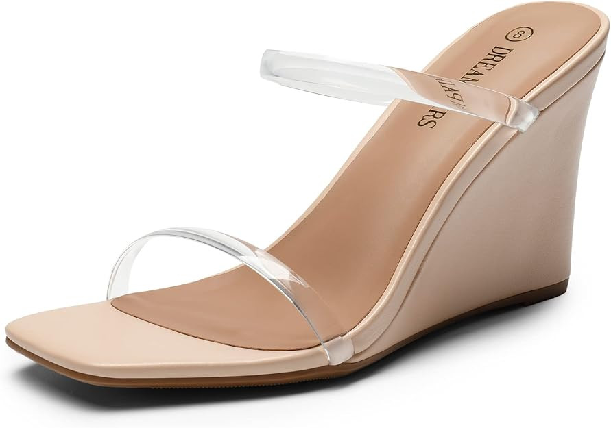 DREAM PAIRS Women's Slides Wedge Sandals Two Strap Square Open Toe Dress Shoes | Amazon (US)