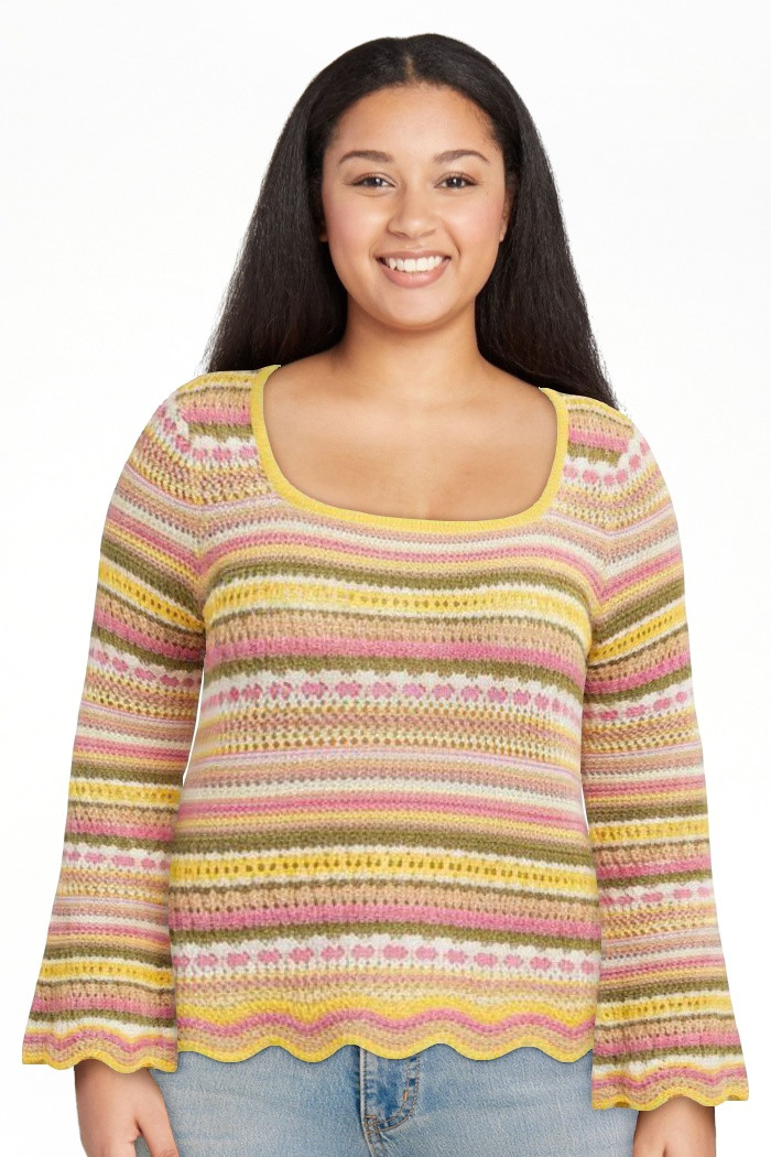 Jessica Simpson Women's Lilianna Cotton Pointelle Sweater with Long Sleeves, Lightweight, Sizes X... | Walmart (US)
