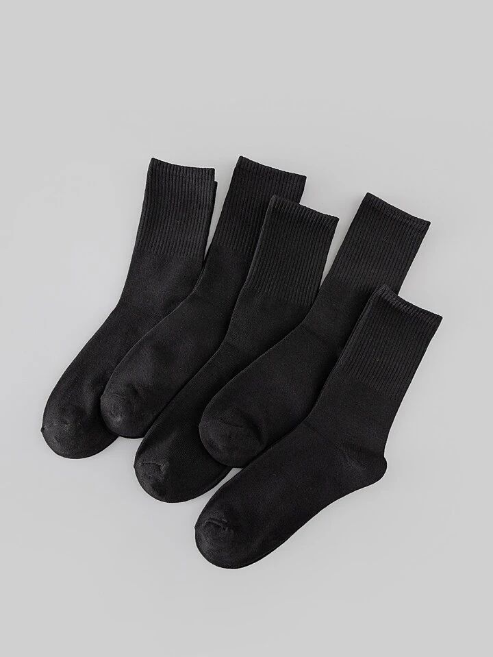 5pairs Solid Black Crew Socks | SHEIN