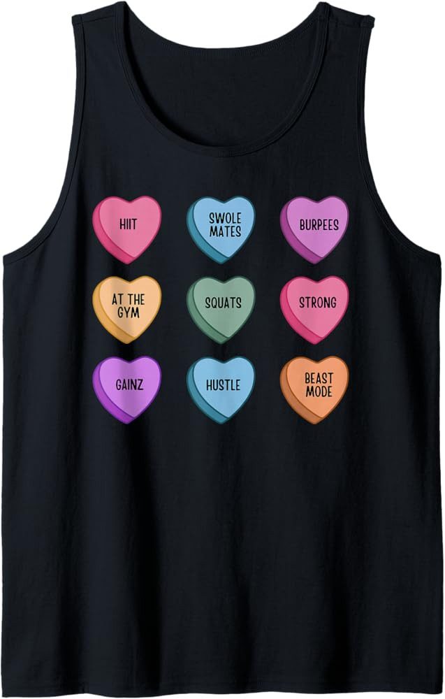 Gym Workout Candy Heart Valentines Day Fitness Weightlifting Tank Top | Amazon (US)