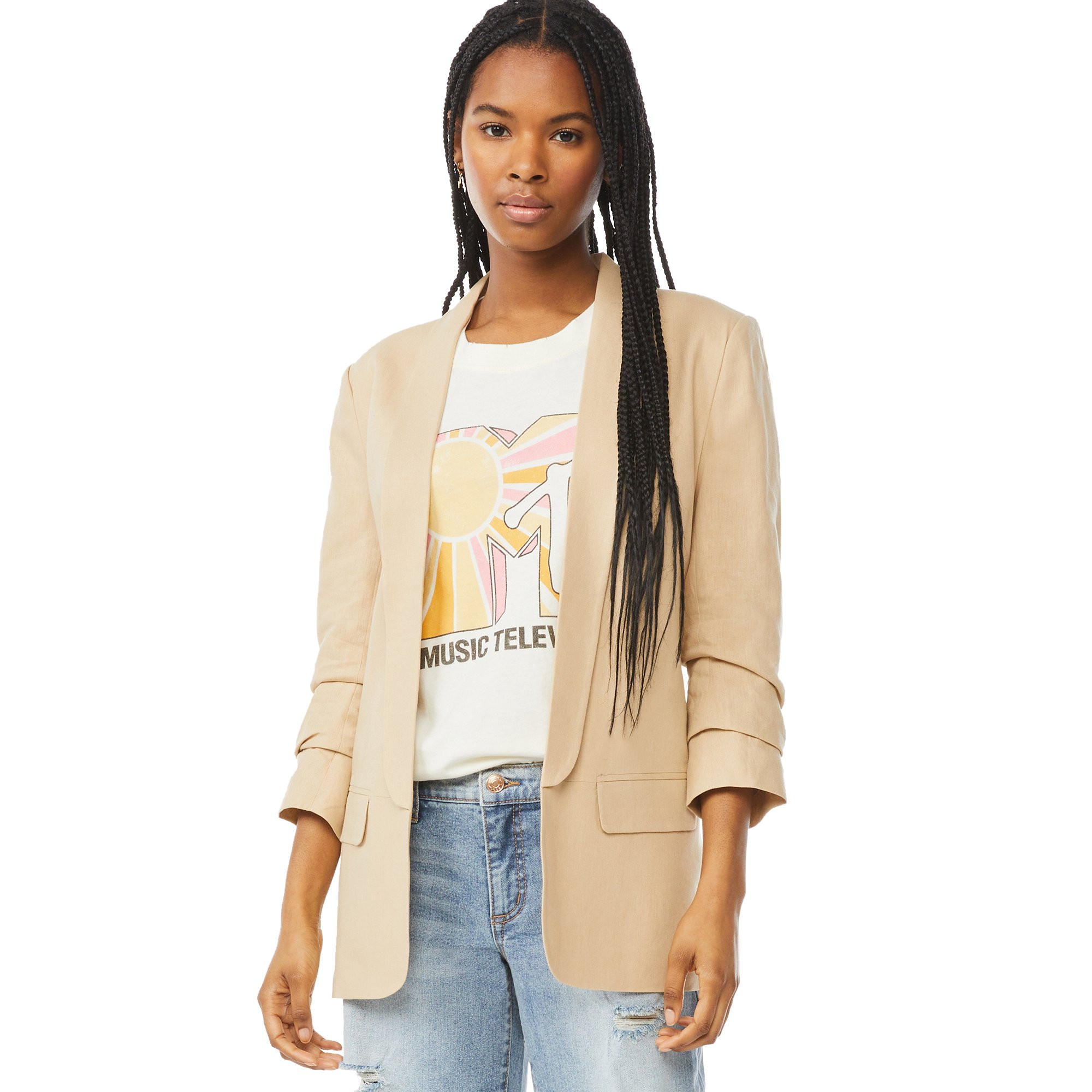 Scoop Women's Boyfriend Blazer with Scrunch Sleeves | Walmart (US)