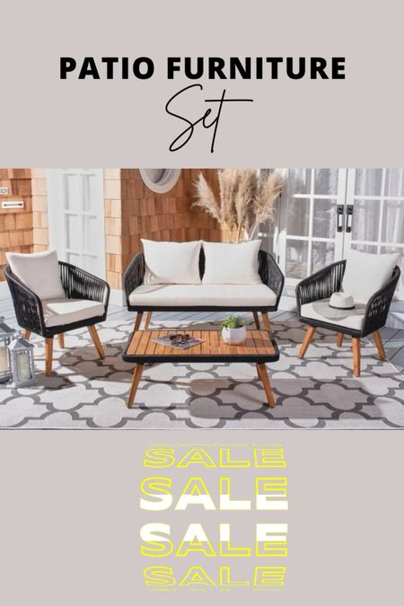 This 4-person patio seating set lets you entertain in your outdoor space with coastal style. Crafted from solid kiln-dried acacia wood, this set comes with one loveseat, two chairs, and one coffee table. It shows off splayed legs and cording-wrapped arms for a breezy, contemporary look. Polyester cushions offer ample padding for alfresco drinks or dinner, while a wood-top coffee table lets you set your beverages down. We love that this set is weather resistant, so it's ideal for covered or semi-covered outdoor areas.

#patiofurniture #outdoorfurniture #memorialdaysale

#LTKsalealert #LTKhome #LTKFind