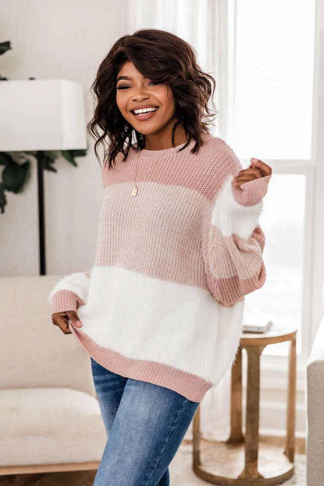 Moonlight Daze Colorblock Pink Sweater | The Pink Lily Boutique