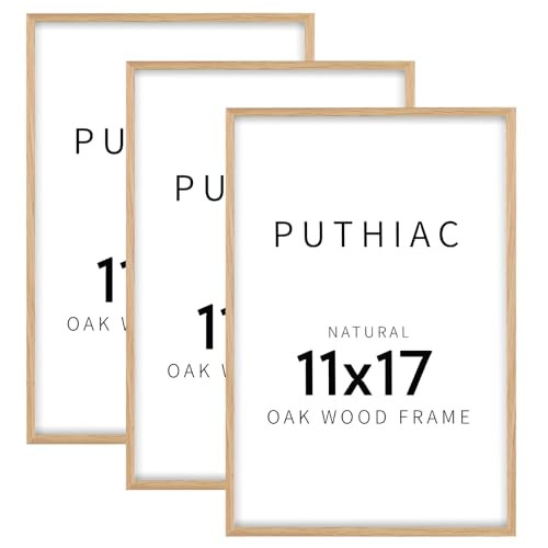 puthiac 11x17 Oak Wood Picture Frame - Minimalist 11x17 Poster Frame, 11"x17" Frame Wood, Natural Solid Wooden Picture Frames for Wall Art Photo and Prints(3 Pack, Beige) | Amazon (US)