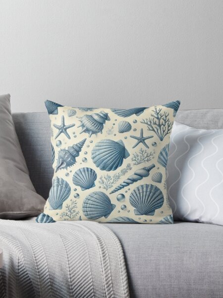 Blue Sea Shells Pillow | Redbubble (US)